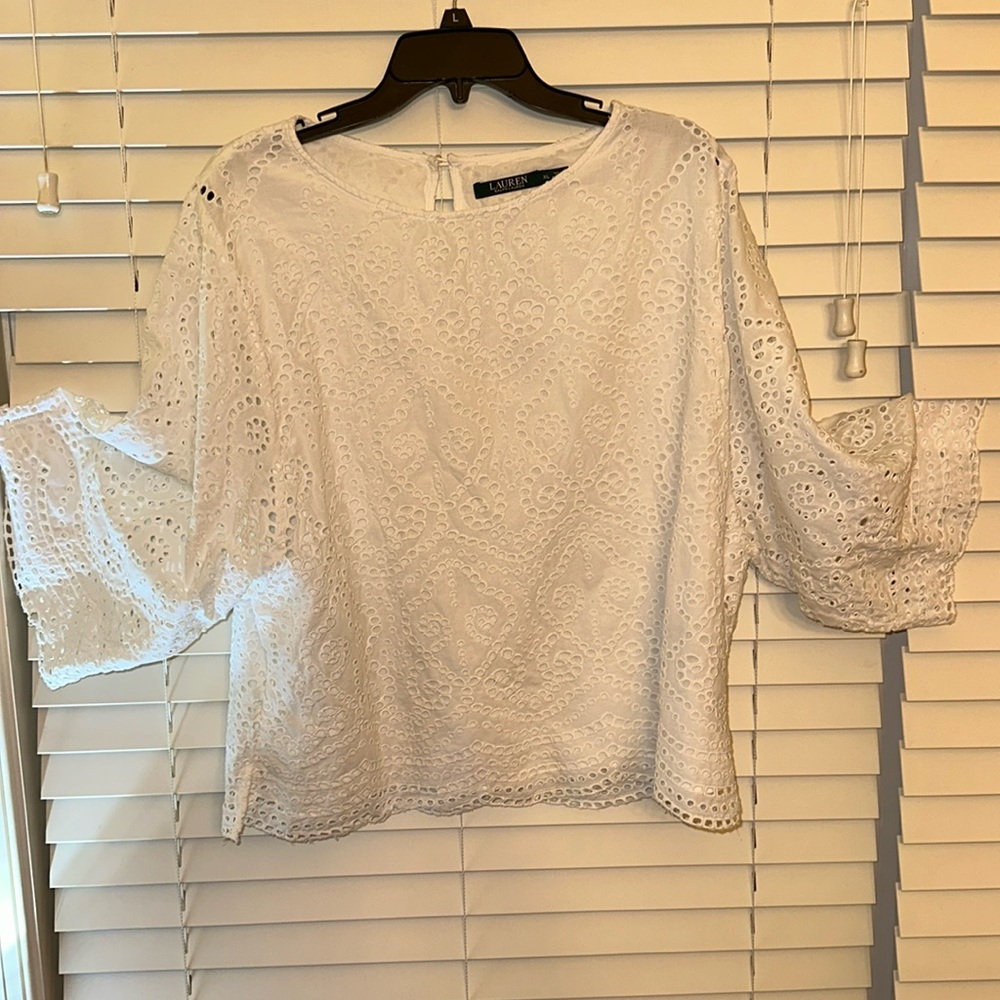 EUC, Ralph Lauren embroidered blouse, lined with with cut-outs
